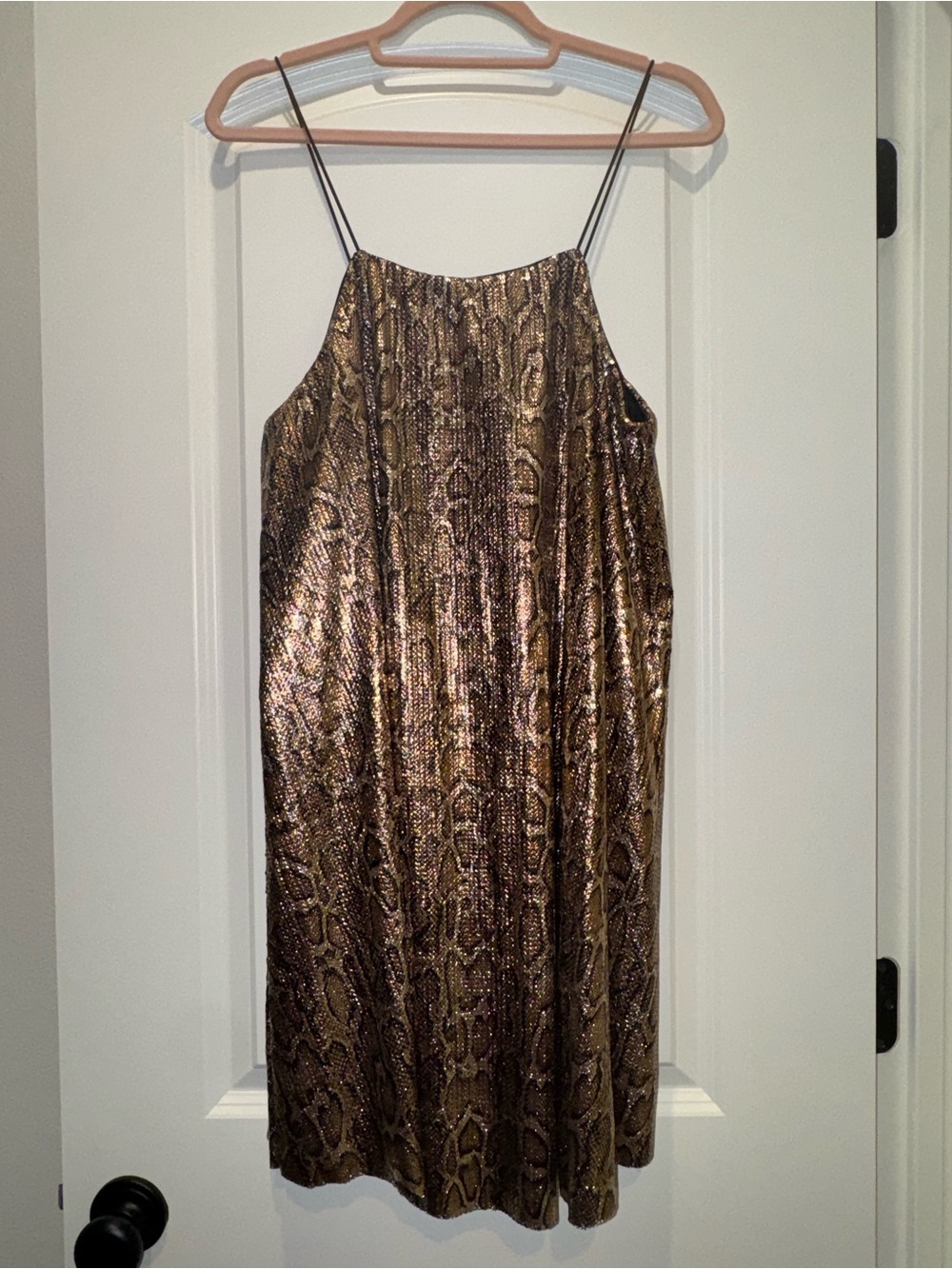 Metallic Snakeprint Slip Dress in Gold and Black